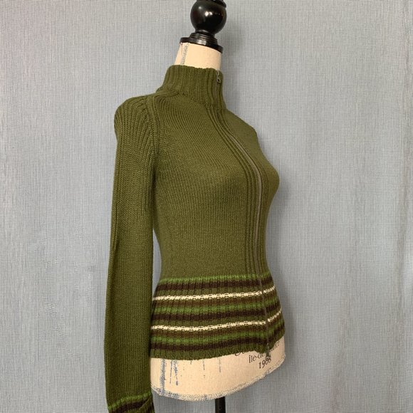 Green Full Zip Sweater / Green Zip Up Cardigan / Early 2000's Zip Up Sweater / - Picture 3 of 5
